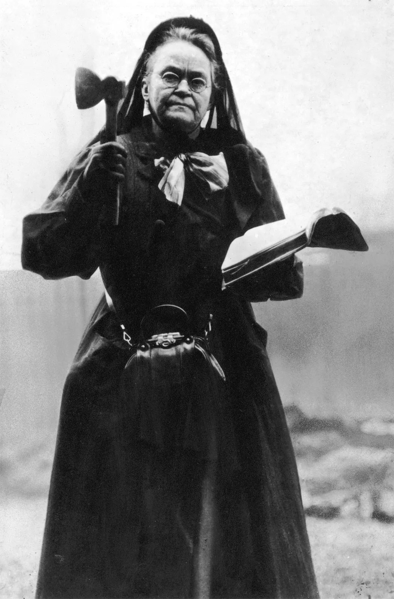 beyondlight__'s tweet photo. @SaadInCyber this lady, Carrie Nation, used to smash up bars with an axe. It's all so stupid though. You can smell the fear from the establishment in the UK. Curfews, internet bans, etc. https://t.co/XM8FwfiqFp