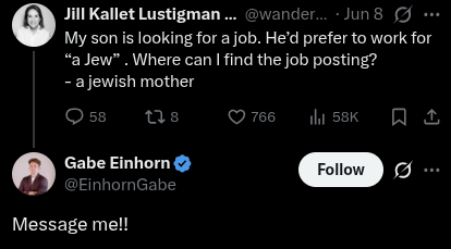 jeremykauffman's tweet photo. This is from the same thread where Lonsdale encouraged Einhorn to dox the Cornell student.

It's okay for a Jew to want to work with a Jew, but not okay to not want to work with Jews.

This is a completely ridiculous and why people are increasingly fed up with "antisemitism". https://t.co/7D6qs7ZkO0