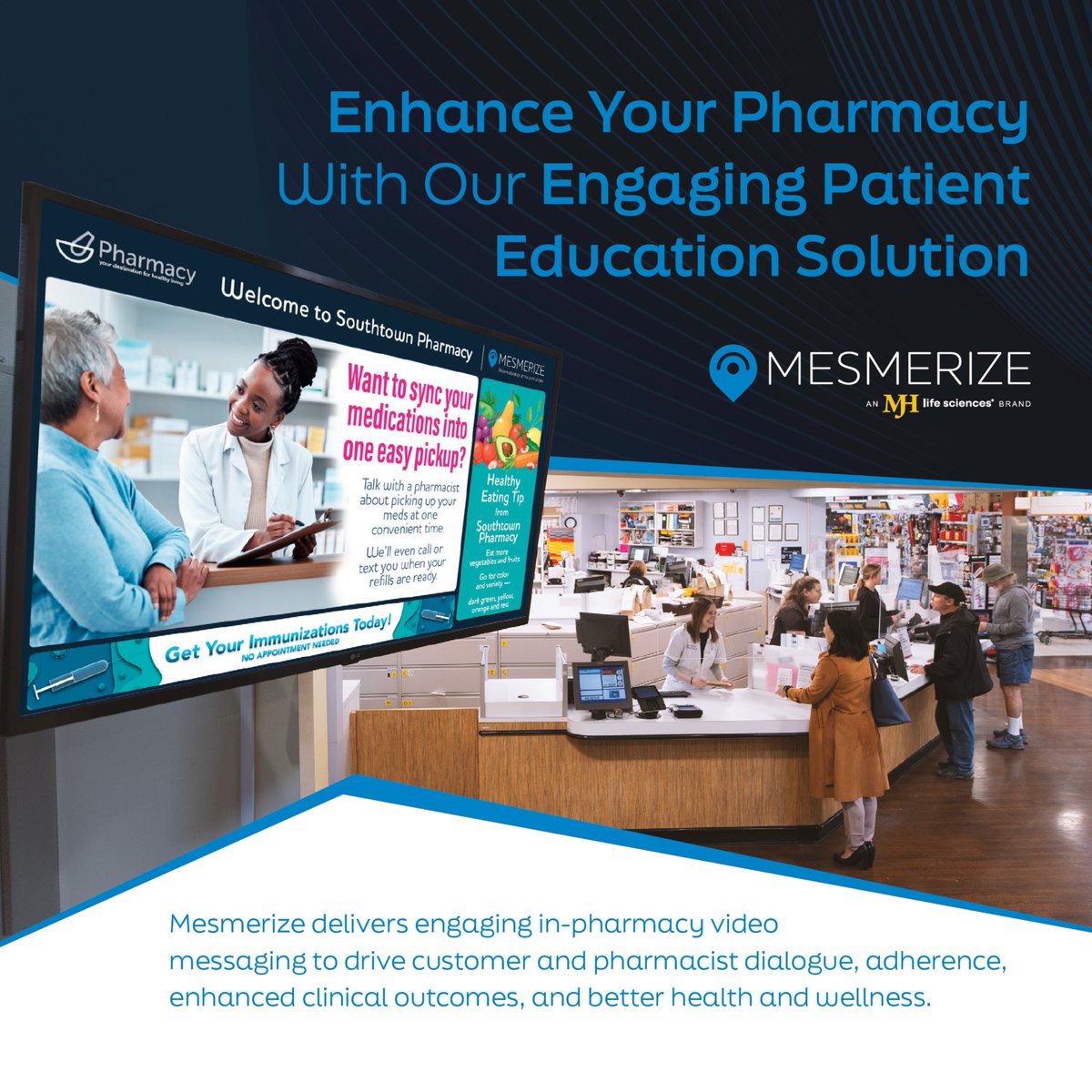 RXAAP's tweet photo. Educate patients, boost sales, and promote pharmacy services with Mesmerize’s free in-pharmacy video platform! All equipment, installation, and customizable content included. Engage patients and highlight high-margin products effortlessly. Sign up now: https://t.co/EAHJvcSvDn https://t.co/85UFZvUMNU