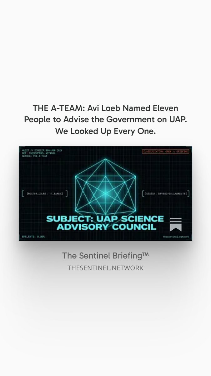 thesentinelnet's tweet photo. 🚨The Scientist Who First Called 3I/ATLAS a Possible Probe is Now Leading The U.S. Government UAP Science Advisory Council.

Avi Loeb says the White House, AARO, ODNI, and the FBI tasked him to lead a new UAP Science Advisory Council.

He named the members on his blog.
No government agency has confirmed it exists.
Full report on all twelve names. 🔗👇