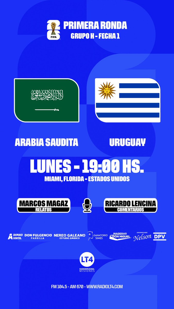 MMagaz's tweet photo. ¡Esta tarde vamos a transmitir el debut de Uruguay!

La "Celeste" de Bielsa empieza su camino, repleto de ilusión.

Lo vivimos con la pasión de la radio en LT 4 📻🎙️⚽ https://t.co/aeOGwbePw9
