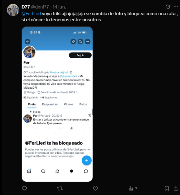 FerLled's tweet photo. A ver si el verdadero cáncer eres tú. No tengo que darte explicaciones tampoco de porqué me he cambiado la foto de pérfil. ¿Donde está tu foto de perfil donde salga tu cara? @dxni77 En twitter todos somos valientes, ¿eh? Un saludo. https://t.co/lt6azuFQkE
