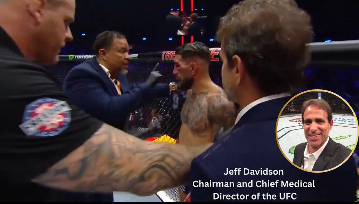 afeldMMA's tweet photo. Can anyone name another time Jeff Davidson, chairman and chief medical director of the UFC, attempted to intervene in a potential doctor stoppage?

Tough position to put Marc Goddard in considering it seemed there were differing opinions in the moment, along with the pressure and magnitude of the event.