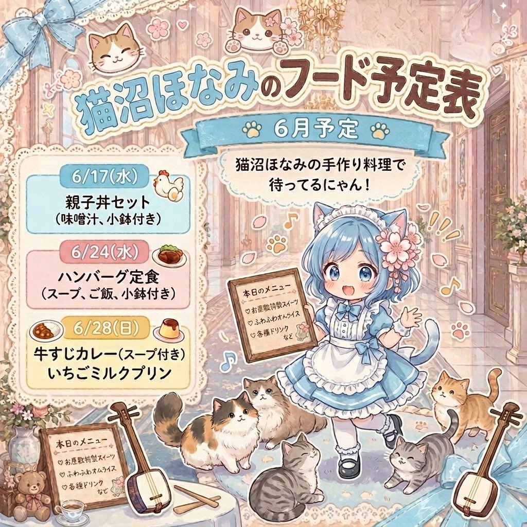 stb_nekomamire's tweet photo. 今月のお給仕残りのフード予定表！

ぜひ取り置きをよろしくお願いします！

@starblossom2021 https://t.co/JNuGXUecak