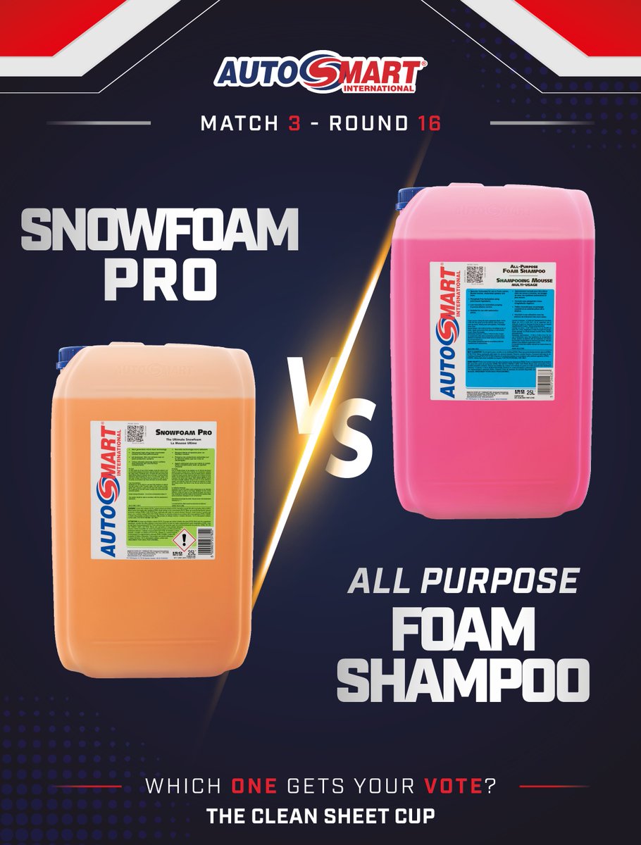 AutosmartUK's tweet photo. 🏆 Clean Sheet Cup – Round 3
❄️ Snow Foam Pro vs 🫧 All Purpose Foam Shampoo

👍LIKE for Snowfoam Pro
🔁 REPOST for All Purpose Foam Shampoo

𝐖𝐡𝐨 𝐰𝐢𝐧𝐬? 𝐘𝐨𝐮 𝐝𝐞𝐜𝐢𝐝𝐞!

#CleanSheetCup https://t.co/UUFVVI58Yx