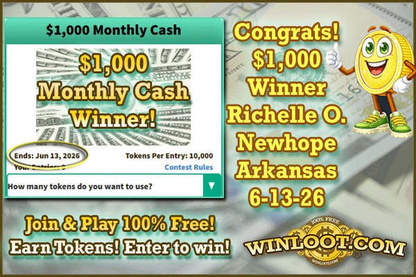Winloot's tweet photo. 💸It sure is a grand day for $1,000 Monthly Cash #Winner, Richelle O. of Newhope, Arkansas! 🥳Big congrats!🏆

✔️Play Winloot: https://t.co/SzYBGp9qRd
✔️Earn Tokens!
✔️Enter to #win prizes!
💯100% FREE!🆓 https://t.co/UaTfqjwfqi