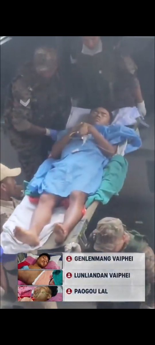 Butterf39398918's tweet photo. Two of Indian Army's "civilians" who were rushed to RIMS by breaching the very same Buffer-zone they've put up is been identified, with "olive branches".
Lunliandan Vaiphei in the red square is on the stretcher. And Paogoulal Chongloi in the red circle is on oxygen now.

zoom in https://t.co/a60Hlh9Haz