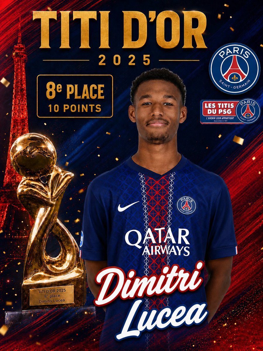 TitisduPSG's tweet photo. 🎯 Dimitri Lucea prend la 8e place au classement du Titi d'Or 2025 🔴🔵🏆
#psg #titidor #titisdor2025 #lucea #parissaintgermain
@PSG_inside https://t.co/uooZaoVqRk