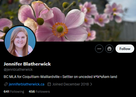 cosminDZS's tweet photo. You literally call yourself a "settler" and believe Canada and British Columbia are "unceded land." 

Nobody believes the BC NDP's faux patriotism when your radical far-left views are tearing Canada &amp; B.C. apart https://t.co/tVJlfKjFyd