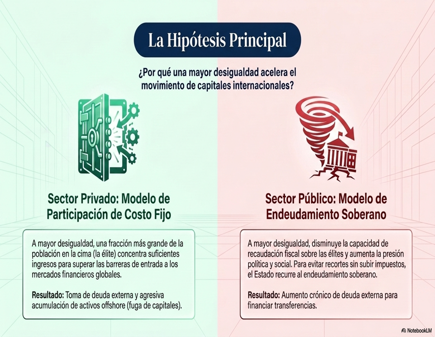 jorgecarreraok's tweet photo. En un mundo con creciente desigualdad y máxima apertura financiera, comprender cómo la desigualdad afecta no solo al volumen total de los flujos de capital, sino también a la distinta dinámica de los flujos públicos y privados, constituye una cuestión clave y aún insuficientemente estudiada.

Sólo recientemente tenemos bases de datos que  separan flujos privados y públicos en una base amplia de muchos países. 
Lo cual nos permitió escribir el articulo:
 
"Do Private and Public Capital Flows Respond Differently to Income Inequality? Evidence from EMDEs"

junto con @GabriMontesRo, @sollamariquena & @fertole78 
recién publicado en el International Journal of Finance & Economics

Le pedí a @NotebookLM que hiciera una presentación del artículo

Para los interesados en un mayor detalle va el tuit original y el artículo al final del posteo

1/5
#Flujosdecapitales #desigualdad #regulaciónmacroprudencial