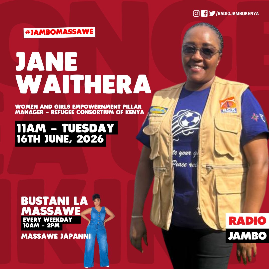RCKKenya's tweet photo. 🎙️ As we mark World Refugee Day 2026 under the theme "Solidarity with Refugees: Until Everyone is Safe," tune in to #RadioJambo for an insightful conversation on refugee protection, inclusion, and #refugeerights.

Join @RCKKenya  Women and Girls Pillar Manager @Waithera_Reuben and Peace and Social Justice Pillar Officer, William Lokai,  as they discuss the challenges, resilience, and opportunities shaping the lives of refugees and host communities, and the collective action needed to ensure safety, dignity, and opportunity for all.

📻 @RadioJamboKenya  
🗓️ 16th June 2026.
🕙 11am- 12 noon.

#JamboMassawe #WorldRefugeeDay2026 #UntilEveryoneIsSafe #SolidarityWithRefugees #WRD2026 #KeepingHopealive

@CivicJustice @TurkanaCountyKE @RadioJamboKenya 
@UN_Radio  @DRSKenya @UNHCR_Kenya @drckenya @unwomenkenya @RESCUEorg @NRC_EAY @HIASAfrica @IOMKenya @RefugeesIntl @EACHRights @GarissaGov @HakiKNCHR