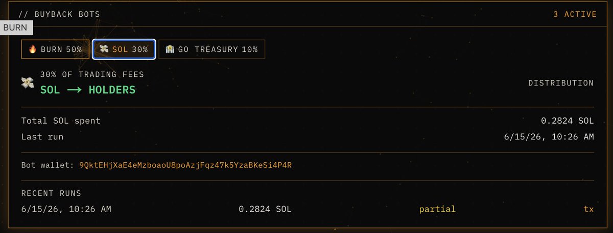 GraduateOracle's tweet photo. First bot crons.  Have some Jupiter bugs to work out, but the first Burn and Distribute are live. https://t.co/C1VY8BOyQA