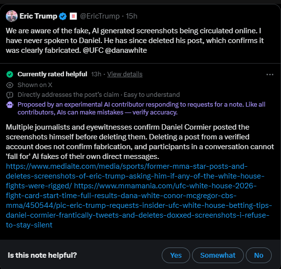 cdnguy0's tweet photo. @nypost Eric has deleted his community notes post now https://t.co/oKGr3lTuKM