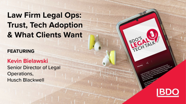 AngieMyers's tweet photo. Live from CLOC 2026: @BDO_USA's Daniel Gold and Eric Derk catch up with Kevin Bielawski, Senior Director of Legal Operations at @HuschBlackwell, to discuss a topic that doesn’t get enough attention: what legal ops looks like inside a law firm. Tune in: https://t.co/ybApydho3y https://t.co/e2quUlAQUV