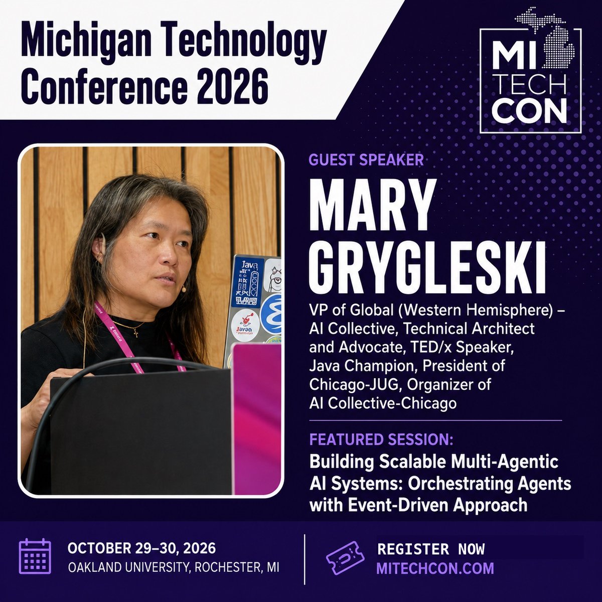 MITechCon's tweet photo. How do you get AI agents to work together at scale?

Mary Grygleski — VP, AI Collective | Java Champion

Building Scalable Multi-Agentic AI Systems.

📅 Oct 29-30, 2026
🔗 https://t.co/Xz8SYk1YAT 

#MITechCon2026 #AgenticAI #GenerativeAI https://t.co/mJbCv8ZXEr