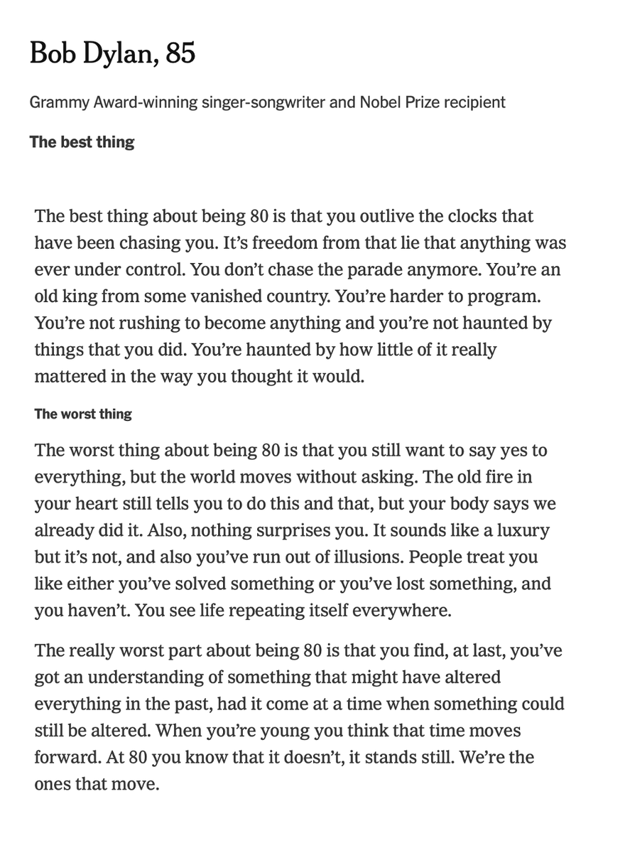 S___Elliott's tweet photo. Bob Dylan in NYT, best and worst parts of turning 80. https://t.co/E0LXEMR2hW