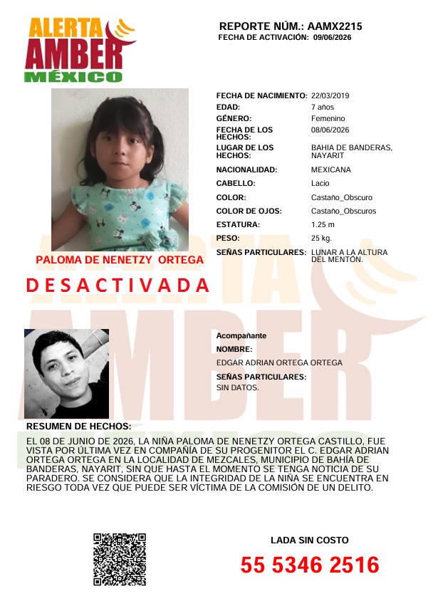 AAMBER_mx's tweet photo. El tiempo de duración máxima de la vigencia de la #AlertaAMBER AAMX2215 ha concluido, por lo que ha quedado desactivada. Las autoridades correspondientes continuarán con las acciones de búsqueda e investigación que correspondan. https://t.co/LGxwLuvavf