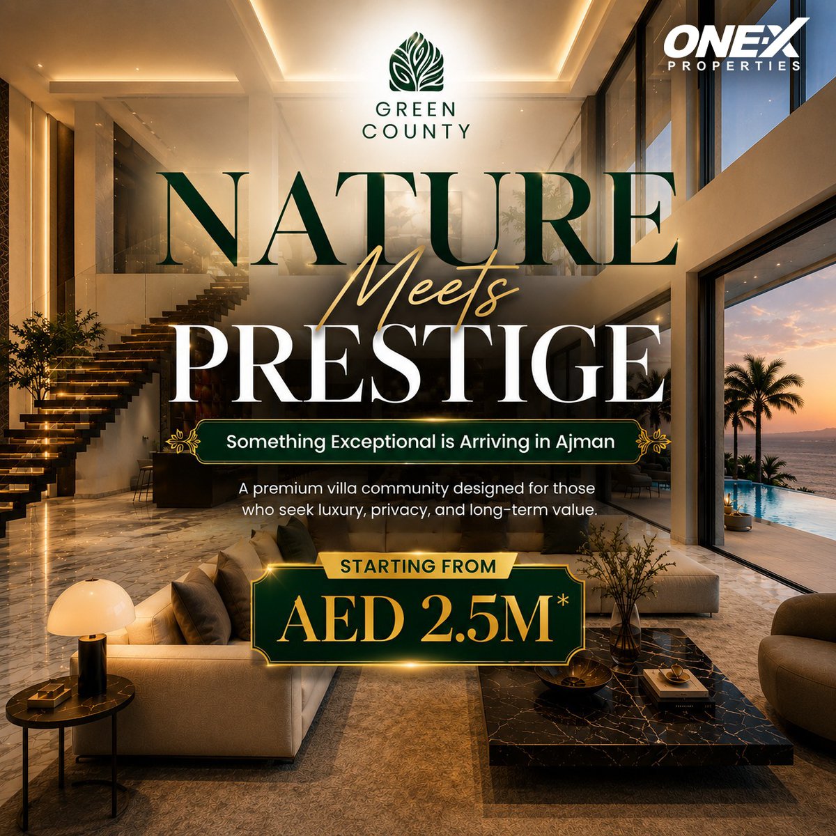 1Xproperties's tweet photo. 🌿 Nature Meets Prestige.
Introducing #GreenCounty by #ONEX Properties—a premium villa community in Ajman designed for luxury, privacy, and long-term value.

💰 Starting from AED 2.5M*
📩 Enquire today.

#GreenCounty #AjmanRealEstate #LuxuryVillas #ONEXProperties https://t.co/Fln8AQoDDT