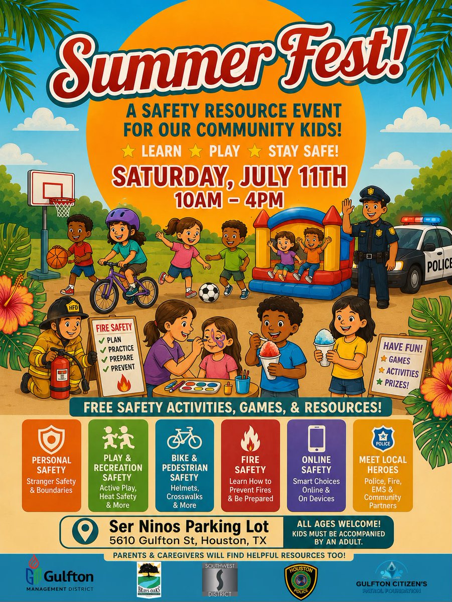GulftonMD's tweet photo. SUMMER FEST IS COMING TO GULFTON! 🎉☀️

🛍️ VENDORS WANTED!
We're currently looking for vendors who would like to participate. If you're interested in having a booth, please send us a message for more information.

Let's learn, play, and stay safe together this summer! 🌞 https://t.co/zihs8nUqna