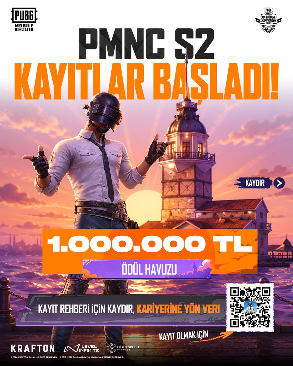 pubgm_espor_tr's tweet photo. NEREDE KALMIŞTIK? 🤩
1.000.000₺ Ödül havuzlu 2026 PMNC S2 kayıtları bugün itibariyle başladı!
Kayıt olmak için yorumlardaki adımları takip et!
#PUBGMOBILE #PMNC https://t.co/8yFtymi9uf