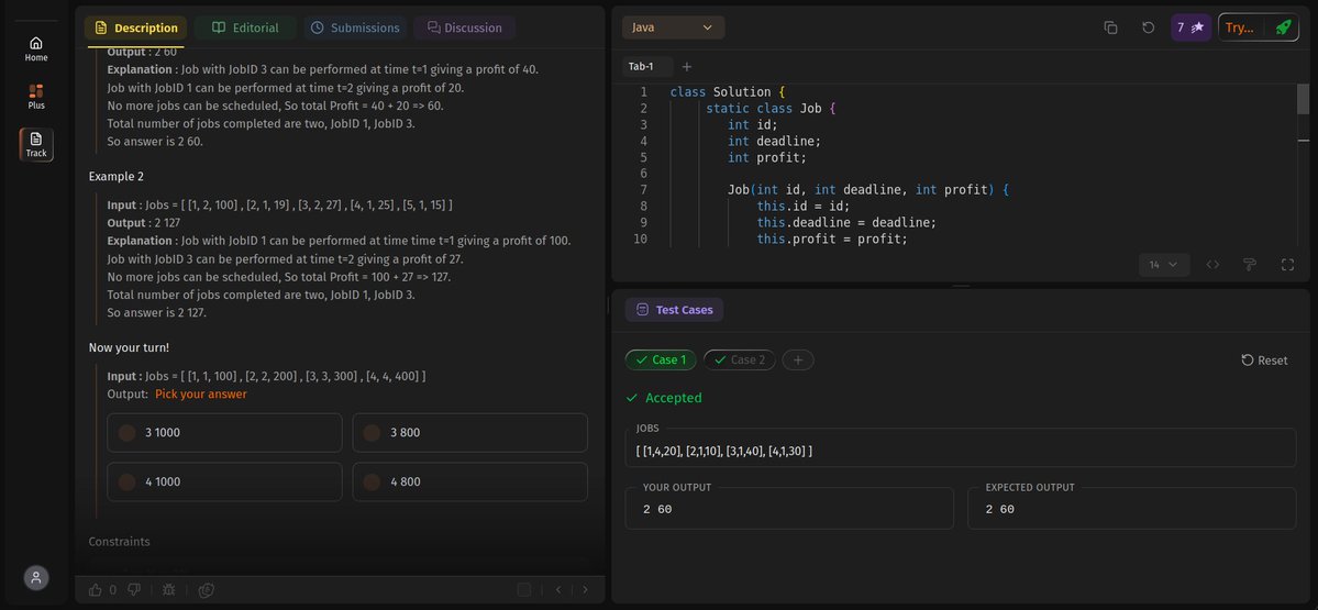 dev_chandan21's tweet photo. Day-15 of #SDESheetChallenge.
I have not started greedy algorithm still, so it was a bit of a messy today. 

I understood some code and able to figure out the basic logic. The N-meeetings and max-platforms were pretty much understandable but the other two were quite challenging. https://t.co/O30eppQLIE