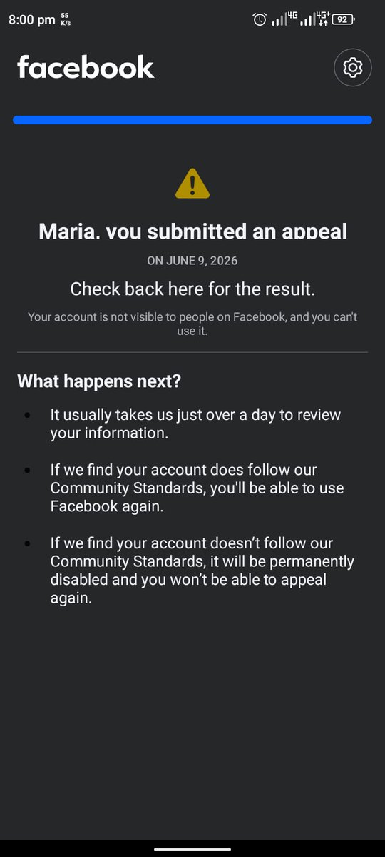 TabassumMa92701's tweet photo. Hey @Meta @facebook, my appeal is stuck on 'Reviewing Your Info' for ages, even though it says 'takes just over a day'. This glitch is incredibly frustrating! Please fix this broken system and review our accounts. #FacebookDown #MetaGlitch #MetaSupport https://t.co/qtCRGm3OdY