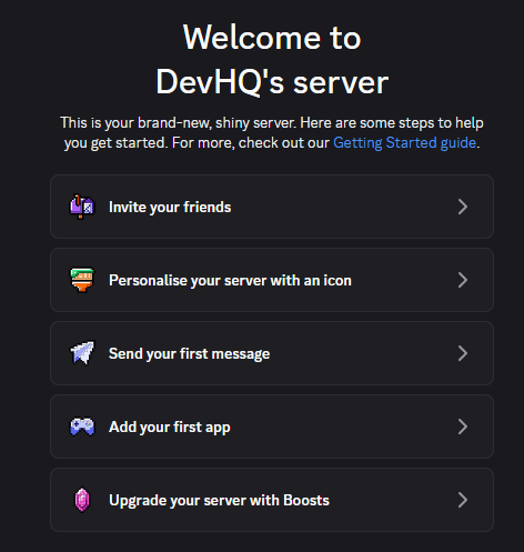 WumpusCentral's tweet photo. Discord is extending the onboarding checklist for new server creators! 

Previously:

1. Invite your friends
2. Personalize your server (Upload an icon)
3. Send first message
4. Add first app

Now, a 5th (desktop only) card will be added: "Upgrade your server with Boosts" https://t.co/XAhIvsC85A