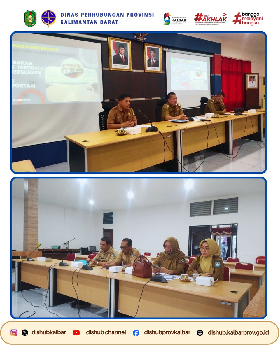DishubKalbar's tweet photo. Rapat Koordinasi tentang kelengkapan dokumen pendukung terhadap usulan penerima jenis BBM Tertentu pada Kapal angkutan Sungai, Danau dan Penyeberangan, Senin 15 Juni 2026. https://t.co/VfEaPTO258