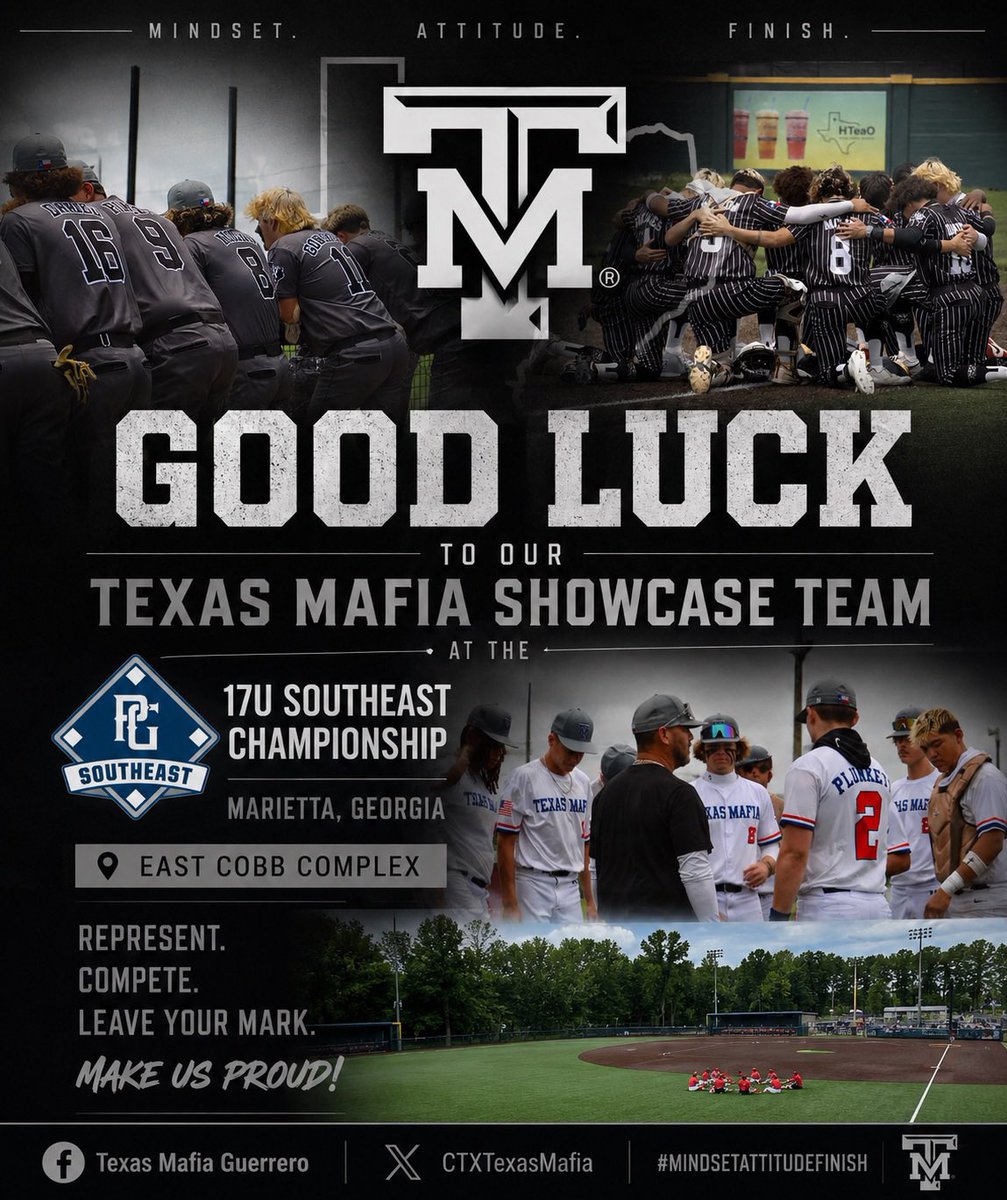 TexasMafiaCTX's tweet photo. Goodluck to Texas Mafia Baseball in Marietta,Ga at the @PerfectGameUSA 17u Southeast Championship. Go show out!
#maf
@PG_Scouting https://t.co/h0ltWxjvUP