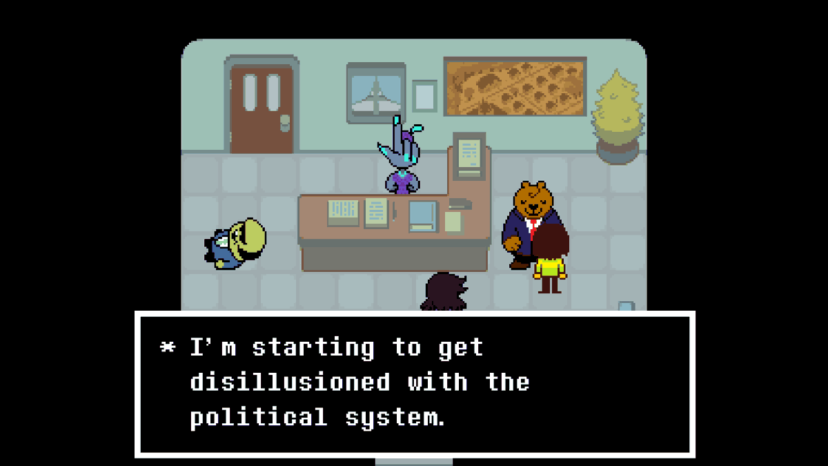 deltarotted's tweet photo. deltarune theory: this sweet little politics bear gets to be mayor fuck carol https://t.co/zQJSyQIPcd