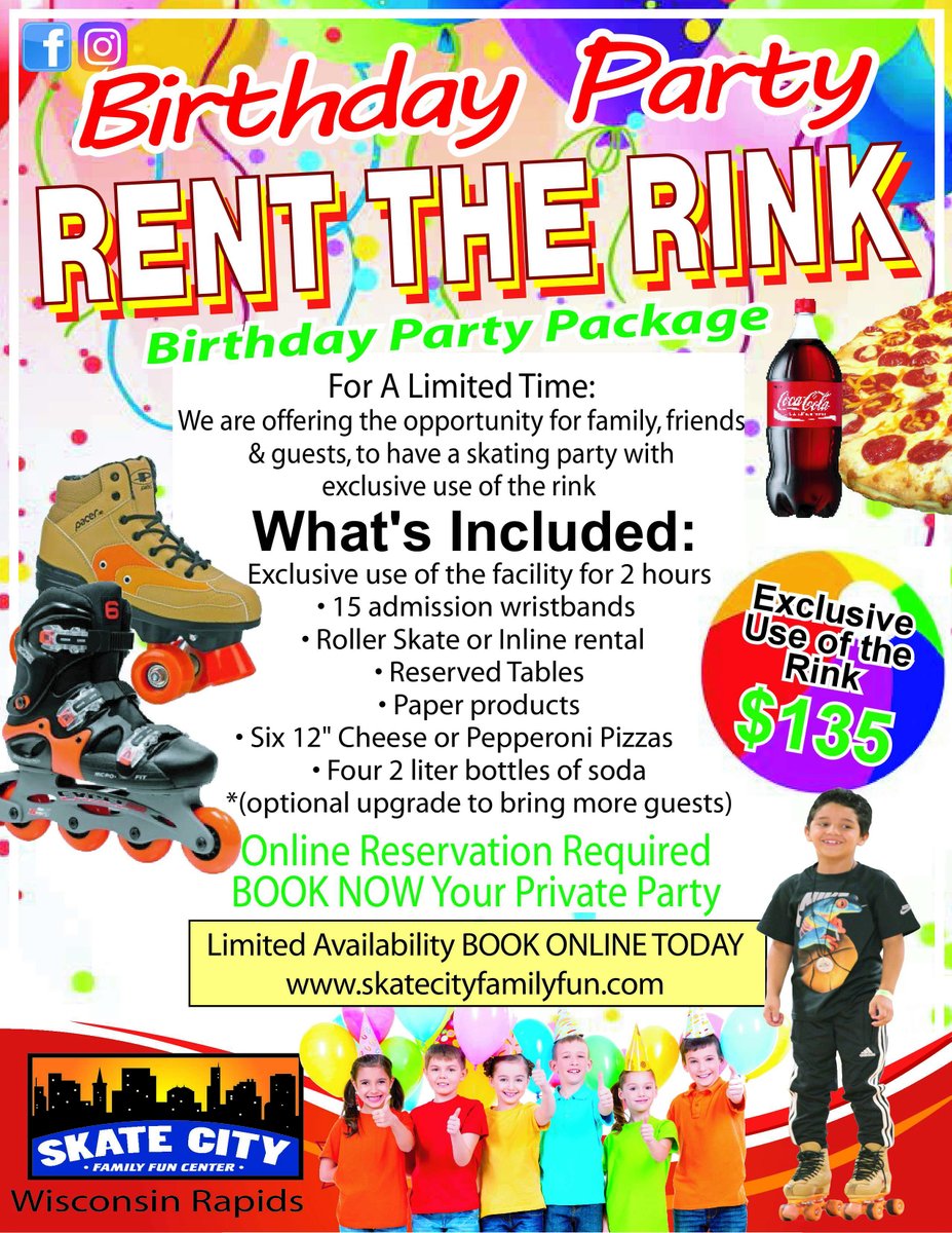 SkateCityWR's tweet photo. We are renting our facility PRIVATELY!  This is your chance to have the entire skating rink exclusively for your family and friends. For $135 you will receive: Exclusive use of the rink for 2 Hours, up to 15 people.  Visit https://t.co/YPdrKJ3Jbr https://t.co/KHszj2XmGq