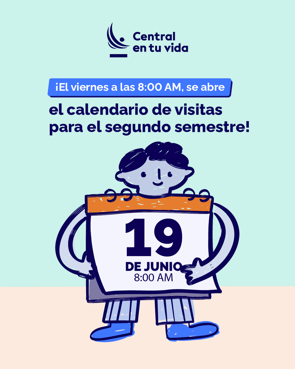centralentuvida's tweet photo. ¡Ya queda poco! 📅✨
Este viernes 19 de junio a las 8:00 horas se abrirá el calendario de visitas educativas para el segundo semestre.
Recuerda que las visitas cuentan con cupos limitados y están sujetas a la disponibilidad publicada en el calendario https://t.co/0tRRH8Ma7V
