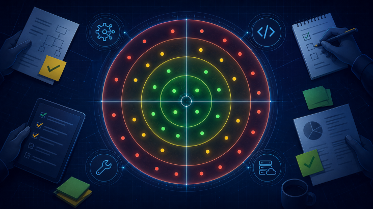 jacobussoftware's tweet photo. Tech Radar: matriz que classifica tecnologias por  quadrante (linguagens, infraestrutura, ferramentas, técnicas) e anel  (Adotar, Experimentar, Avaliar, Evitar). https://t.co/AxW9xBokT2 #TechRadar #Arquitetura #Governança https://t.co/dtScBnYU6k