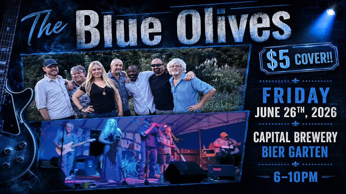 CapBrew's tweet photo. 🎶 Live Music This Friday at the Capital Brewery Bier Garten!  Known for their high-energy performances and crowd-pleasing mix of blues, rock, and classic favorites, The Blue Olives always bring the party.  
 #BierGarten #LiveMusic #TheBlueOlives #MiddletonWI #WisconsinBeer #DrinkLocal #SummerInWisconsin #GoodTimesGreatBeer