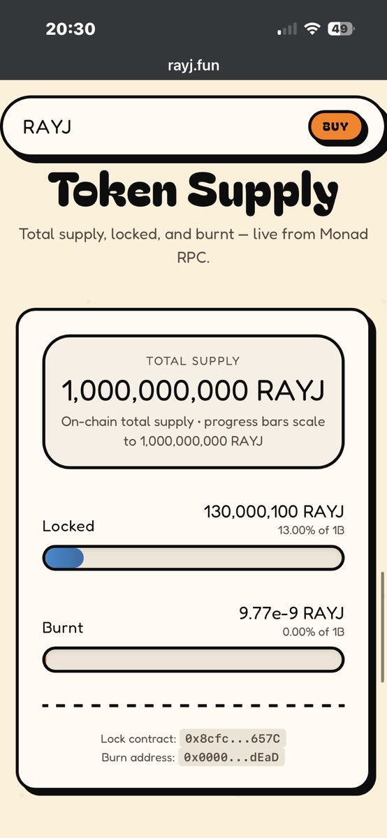 RayJ_cto's tweet photo. Another small update to https://t.co/eOzXaEvu8E. 💜

You can now track the token supply directly on the website.

🔒 Locked supply
🔥 Burned supply
📦 Total supply

All live.
All on-chain.
All transparent.

No manual updates.
No hidden numbers.

Just another step toward making Rayj’s house a place built on trust.

🏡 https://t.co/5OWlcciCkr

Rayj takes care of his friends, always. 🐸💜