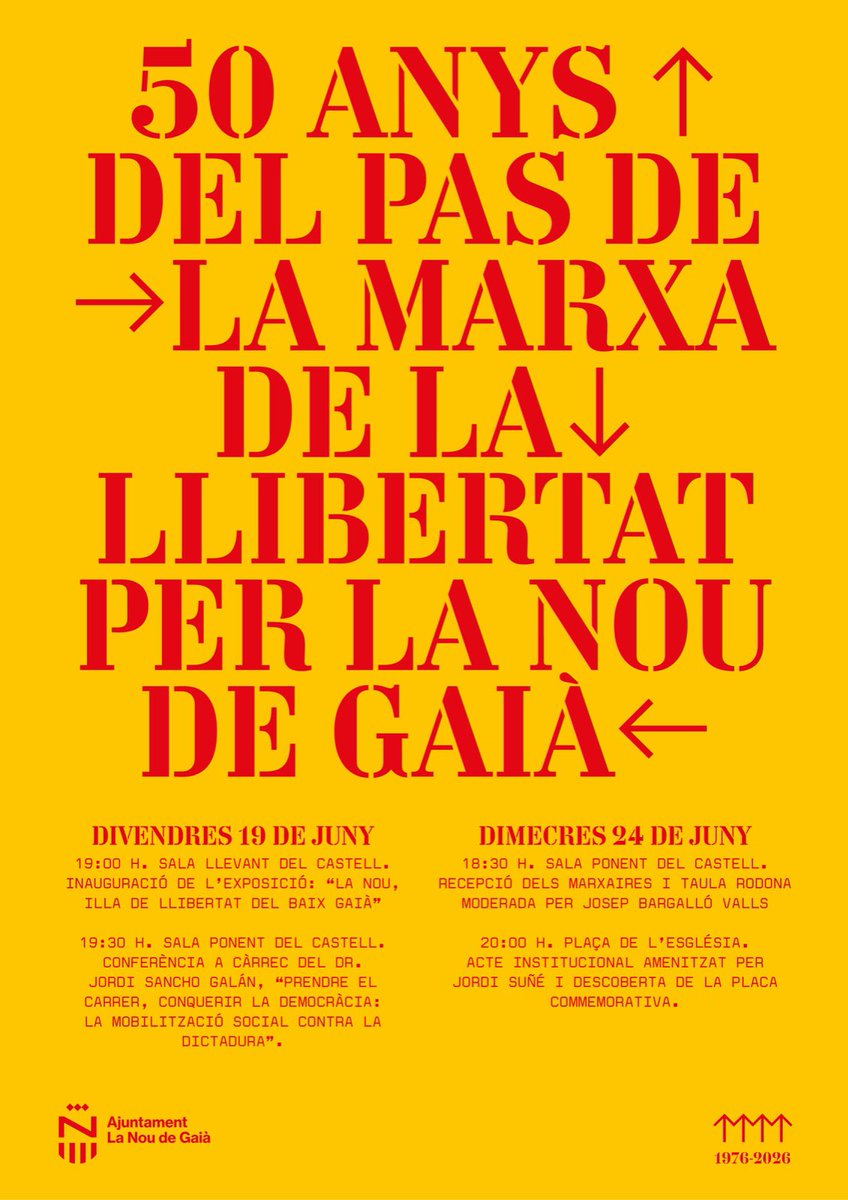 JosepBargallo's tweet photo. Divendres 19 de juny i dimecres 24, commemoració dels 50 anys del pas de la Marxa de la Llibertat per la Nou de Gaià, i per tot el Baix Gaià (Altafulla, la Riera, Torredembarra…). Exposició, conferència, taula rodona, acte institucional, actuació musical… https://t.co/anbdY7gc1k