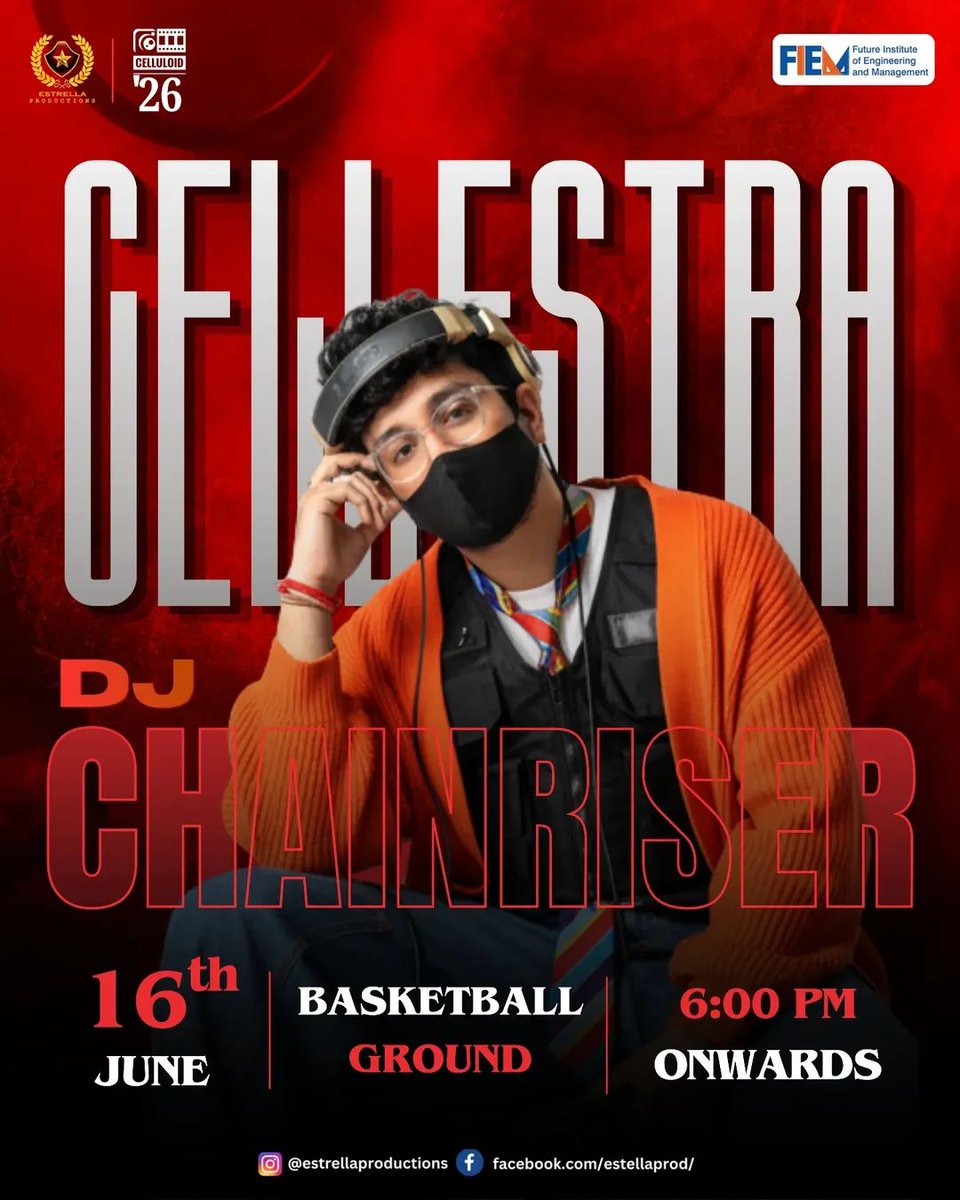 chainriser's tweet photo. _Celestra_ is here to turn the volume up on _Celluloid ’26_. When the curtains fall on drama, the bass takes over. This is where stories end and the dance floor begins. 

#ᴠɪʀᴀʟᴘᴏst #ɪɢʀᴇᴀᴄʜ #celestra #djs #collegefest https://t.co/1dkIBZ4B7y