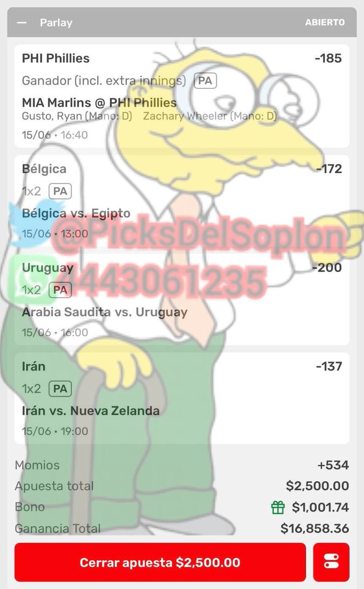 PicksdelTopo's tweet photo. ✅ PARLAY DEL KOALA 🔥
Parlay 4 combinadas 💰
•PHI Phillies Ganador 
•Bélgica Ganador vs Egipto
•Uruguay Ganador vs Arabia Saudita
•Irán Ganador vs Nueva Zelanda
¡Que entre este verde gigante! 🚀
#ParlayKoala #PicksDelSoplon #MLB #FutbolInternacional https://t.co/0JNPzDSoCO