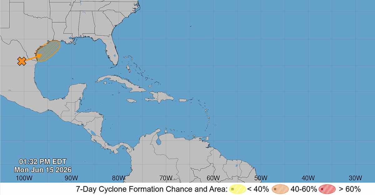 abimaelsalas's tweet photo. El Centro Nacional de Huracanes ha incrementado al 40 % la probabilidad de que una perturbación tropical, actualmente ubicada sobre Nuevo León, evolucione a ciclón tropical una vez que ingrese al golfo de México.

La interacción de esta perturbación con un frente frío mantiene una muy alta probabilidad de chubascos y tormentas eléctricas generalizadas, con lluvias localmente fuertes a intensas en Nuevo León y gran parte de la región durante este lunes y parte del martes.