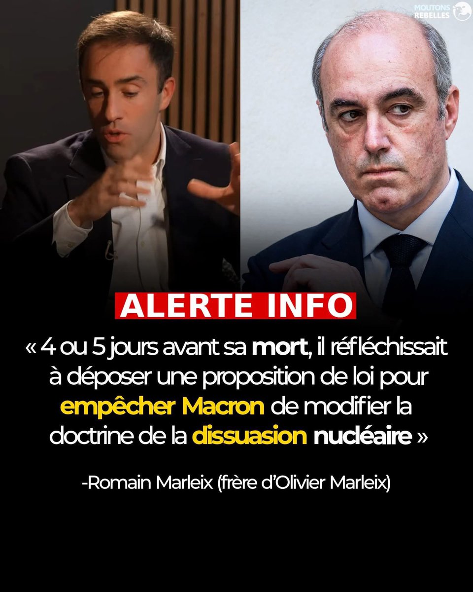 2Halumi's tweet photo. - Gabriel Libert qui enquêtait sur le fond Marianne meurt en pleine enquête
- Olivier Nagabbo avocat général à la cour de Lyon tombe du 6 ème étage 
- Olivier Marleix se pend, ses pieds touchant le sol 
- le Général Georgelin fait une chute en montagne 
- 3 agents de la DGSI ... https://t.co/SWHDudV7UR