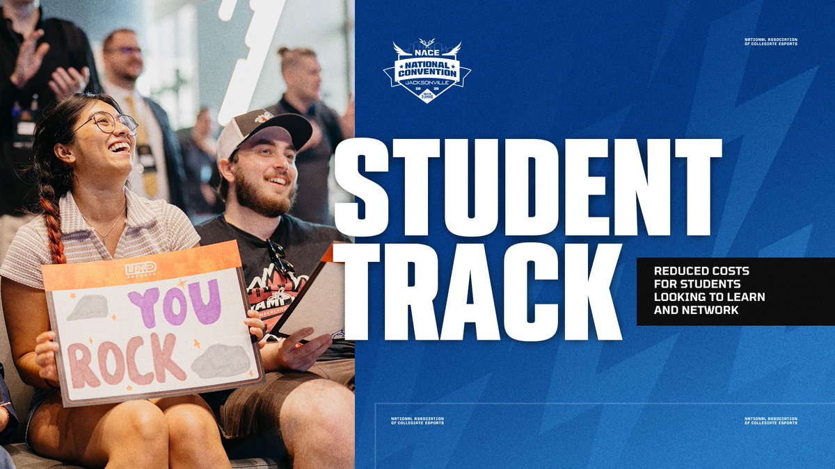 NACEsports's tweet photo. 𝐈𝐧𝐭𝐫𝐨𝐝𝐮𝐜𝐢𝐧𝐠: 𝐒𝐭𝐮𝐝𝐞𝐧𝐭 𝐓𝐫𝐚𝐜𝐤

Students - we want to see YOU at the 2026 NACE National Convention!

The new Student Track reduces costs for students looking to learn and network. See you soon!

Get everything from your ticket to hotel room⤵️ https://t.co/UgSFJspjvg