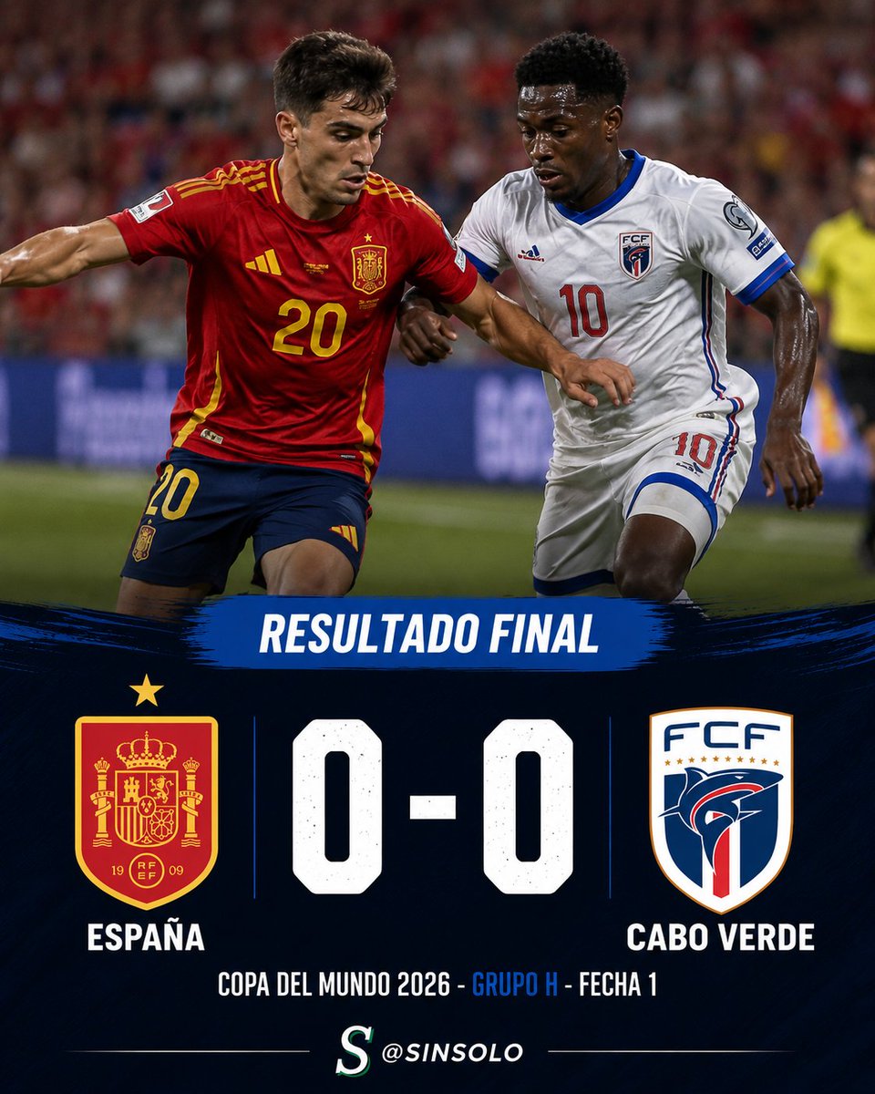 Sinsolo's tweet photo. #Mundialdefútbol 
HISTORICO !!!
Cabo Verde empató 0️⃣ - 0️⃣ con España dando la gran sorpresa hasta ahora del Mundial.
Mas allá de la inoperancia ofensiva de España, la falta de idas, hubo un gran trabajo defensivo de los isleños destacándose su golero Bozinha de 40 años. https://t.co/3IN8eC5H7I