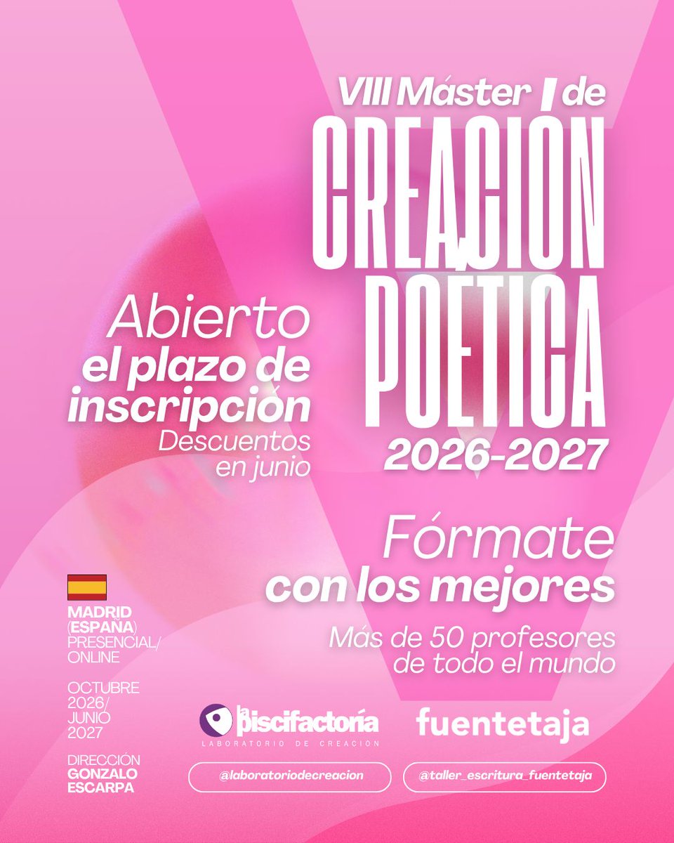 lapiscifactoria's tweet photo. VIII Máster de Creación Poética: abierto el plazo de inscripción - La Piscifactoría https://t.co/muGSfctjkn https://t.co/Sr37l6fU1v