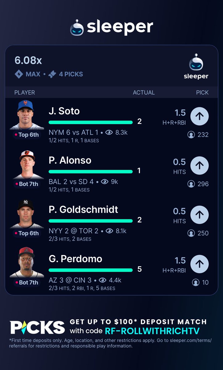 RollWithRich's tweet photo. THIS IS JUST FROM YESTERDAY WE HAVE BEEN KILLING IT IN MY VIP 7 DAY FREE TRIAL 20$ A MONTH AFTER COME JOIN 

https://t.co/1SLlwSCHPR

#prizepicks #fyp #mlb https://t.co/flJbZjyXBS