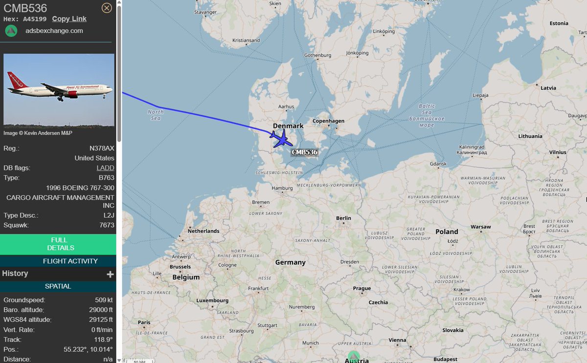 PolishMilRadar's tweet photo. 📅 15.06 🕒 20:57LT - 🇺🇸✈️ 767 do Poznania 🇵🇱
Z Bazy Lotnictwa Gwardii Narodowej w Bangor #KBGR 🇺🇸 do Poznania #EPPO 🇵🇱 leci ✈️ #CMB536 Boeing 767-33AER "N378AX" linii lotniczej Omni Air International (lot na zlecenie Dowództwa Transportu Stanów Zjednoczonych #USTRANSCOM 🇺🇸).
🔗 https://t.co/Yb5gpw5ozB
#POLMILRADAR
