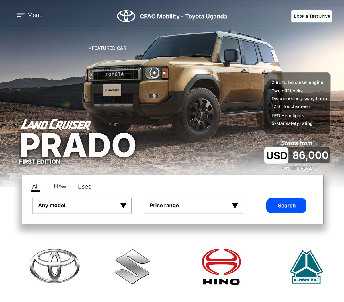 DavidWilliamMw1's tweet photo. POV: When @CFAOMobility_Ug  finally hires me to rebuild their website 👀

This is an unsolicited concept redesign and i am not affiliated with CFAO or Toyota Uganda.

Just a designer who believes every Ugandan brand deserves a world-class digital presence.

📸 Images sourced from Toyota Global Media Library
https://t.co/jlIbDY1iny

🔗 https://t.co/gwqtsEnSOJ

#WebDesign #UIUXDesign #ConceptRedesign #Uganda #Crezora #Toyota