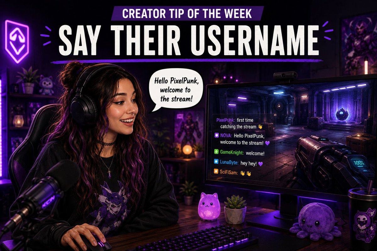 KRAFTONCreators's tweet photo. CREATOR TIP OF THE WEEK! 
A simple hello can go a long way.  
When a new viewer chats for the first time, acknowledge them. Welcome them in. Say their username. 
#CreatorTips #ContentCreators #TwitchStreamer #LiveStreaming https://t.co/s9zLKZpp2R