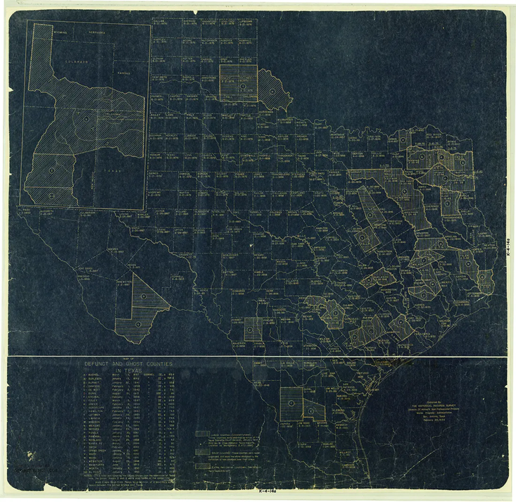 SaveTXHistory's tweet photo. Have you ever heard of Texas’ ghost counties?

The map below details provides a record of Texas's changing political geography. #MapMonday https://t.co/icR6OM7d58