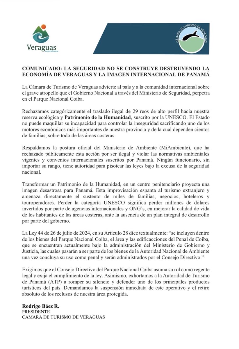janineprado06's tweet photo. Comunicado de la Cámara de Turismo de Veraguas. https://t.co/gmH9UrKmqb