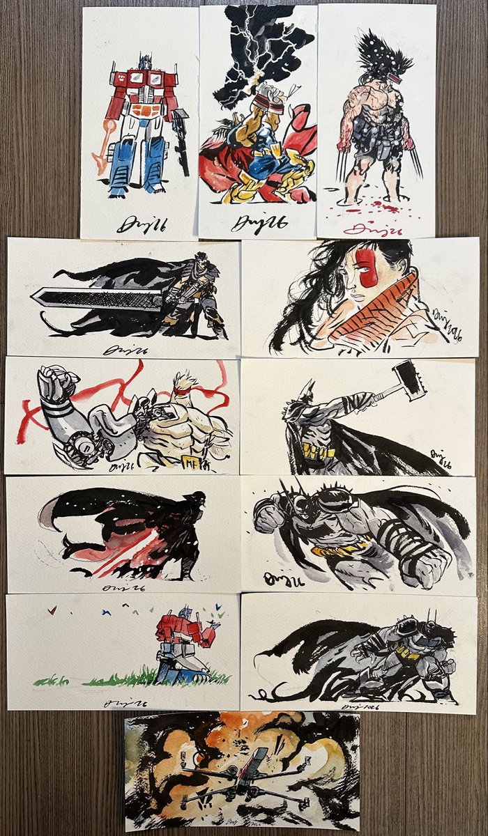 FelixComicArt's tweet photo. Day Two original art sketches by @danielwarrenart for #HeroesCon2026! Yes, even more after Day One! All mini 4x9 water color paintings! If you want a chance at one you have to see us EARLY! Not sure if he’ll have any for #SDCC yet, but…see us early. https://t.co/JxJMpgBPXm https://t.co/KmVY7TDvLm